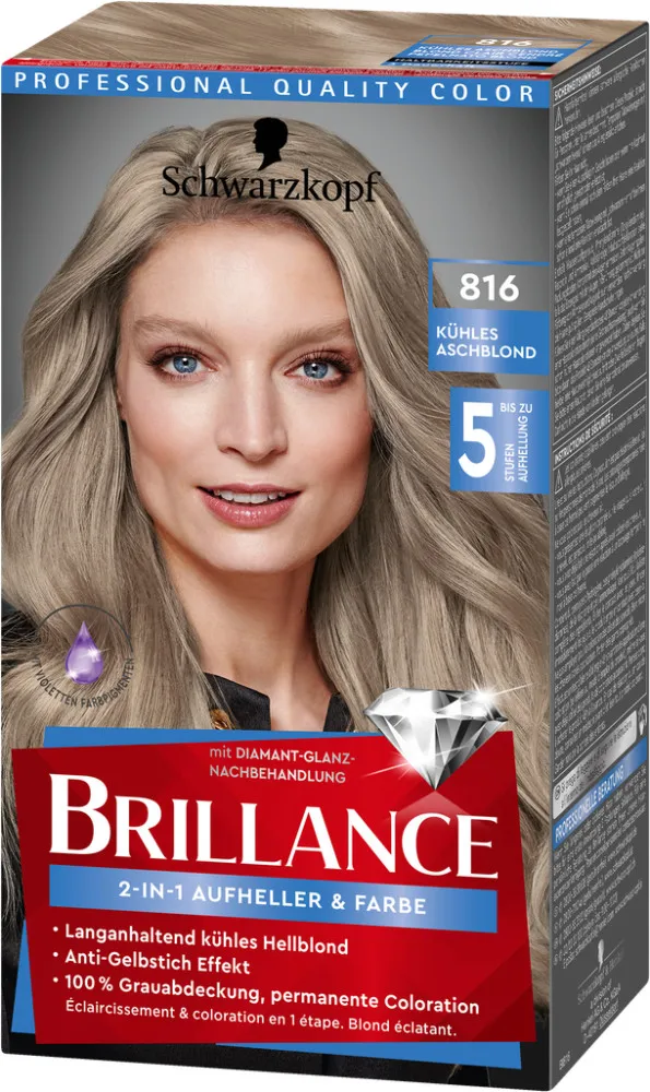 Schwarzkopf Brillance barva na vlasy - 2in1 Lighter & Color - 816 Ash Blond